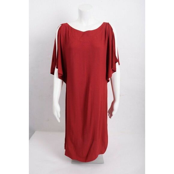Theory Andzelika Rosina Crepe Slit Sleeve Shift Dress Red Size 10 Party Cocktail - Picture 3 of 8
